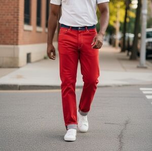 Tommy Jeans Racing Pants Mens Size 33 x 29 Red